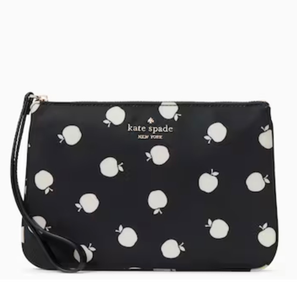 NWT KATE SPADE CHELSEA MEDIUM BLACK & WHITE WRISTLET POUCH